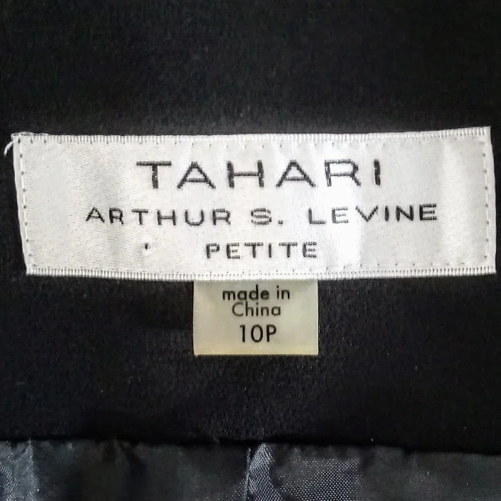 Tahari Petites Black Blue Floral Embroidered Fan Sleeve Blazer